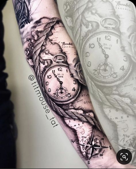 Uncharted Tattoo, 224 Tattoo, Tattoo Back Of Arm, World Map Tattoo, Ship Tattoo Sleeves, Nautical Sleeve, Simbols Tattoo, Stammestattoo Designs, Tatuaje Trash Polka