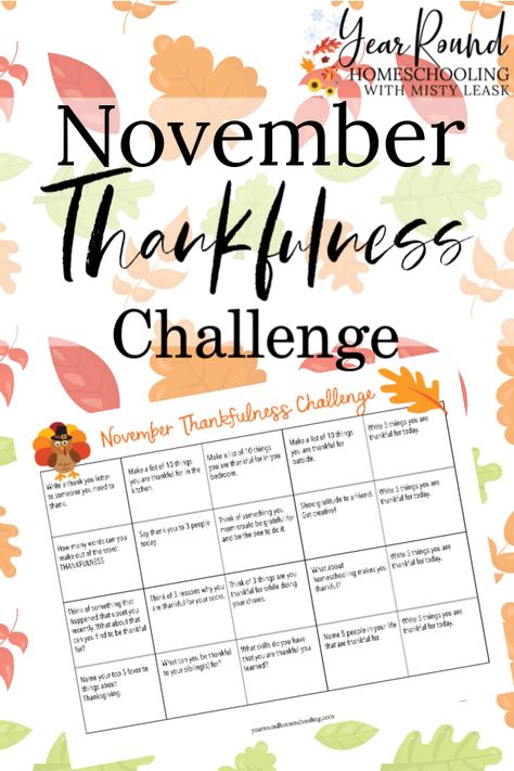 thankfulness challenge, november challenge, november thankfulness challenge, november challenge calendar, thankfulness calendar Challenge Calendar, November Challenge, November Activities, Being Thankful, Month Of November, Senior Activities, Monthly Challenge, Homeschool Inspiration, Family Learning