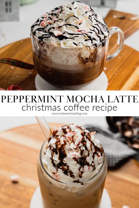 Enjoy a hot or iced version of your favorite Christmas coffee full of mint and chocolate flavor! Peppermint Coffee Drinks, Iced Peppermint Mocha Recipe, Mint Mocha Coffee, Chocolate Latte Recipe, Christmas Recipes Cookies, Peppermint Mocha Latte, Mocha Latte Recipe, Instant Coffee Recipes, Classic Christmas Recipes