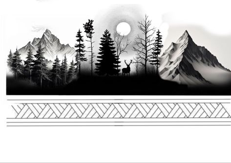 Forest Armband Tattoo Design, Nature Band Tattoo Design, Forest Band Tattoo, Forest Band Tattoo Design, Arm Band Tattoos For Men With Meaning, Mountain Arm Band Tattoo, Nature Armband Tattoo Design, Mountain Band Tattoo, Tato Maori