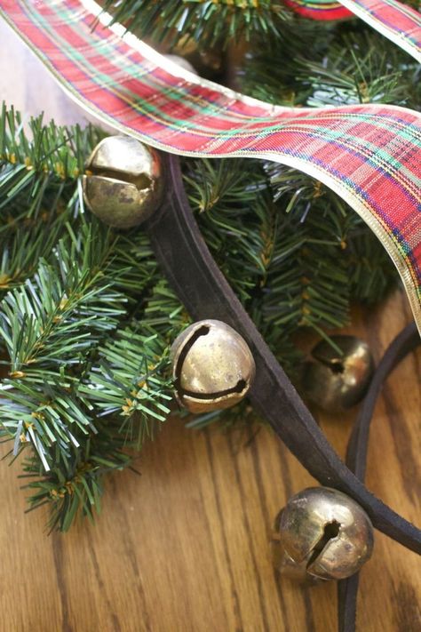 Sleigh Bell Christmas Wreath Sleigh Bell Wreath, Decorate With Sleigh Bells, Sleigh Bells Decorations, Bell Christmas Wreath, Winter Arrangements, Way To Save Money, Bell Decorations, Deer Ornament, Sleigh Bells