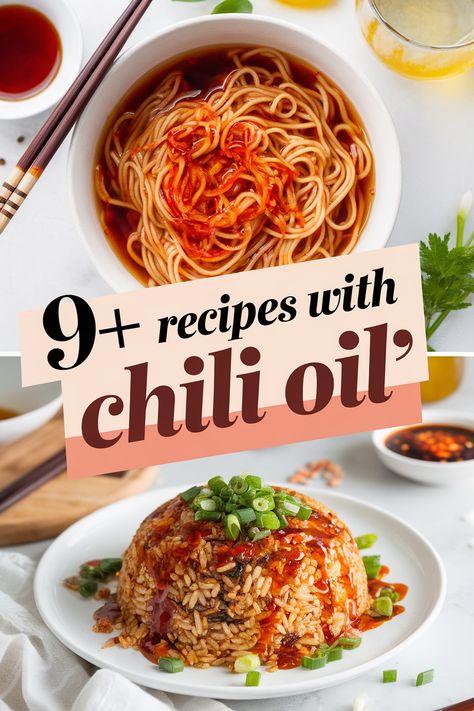 Spice up your meals with these tasty recipes using chili oil! Perfect for adding a kick to stir-fries pasta soups tacos and salads. Each dish brings out the bold flavors of chili oil making your cooking exciting and delicious. Bring some magic to your kitchen today! Pasta With Chili Oil, Chili Oil Recipe Noodles, Recipes With Crunchy Chili Oil, Recipes With Chili Oil, Recipes Using Chili, Spicy Pasta Recipes, Yellow Rice Recipes, Chili Oil Recipe, Pasta Soups