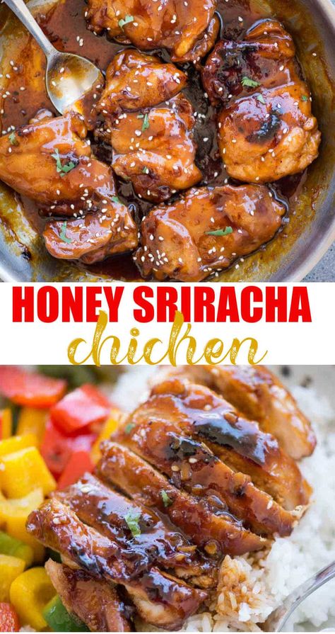 Chicken With Honey, Honey Sriracha Chicken, Sriracha Chicken, Pantry Ingredients, Spicy Honey, Sriracha Sauce, Delicious Chicken, Juicy Chicken, Poultry Recipes