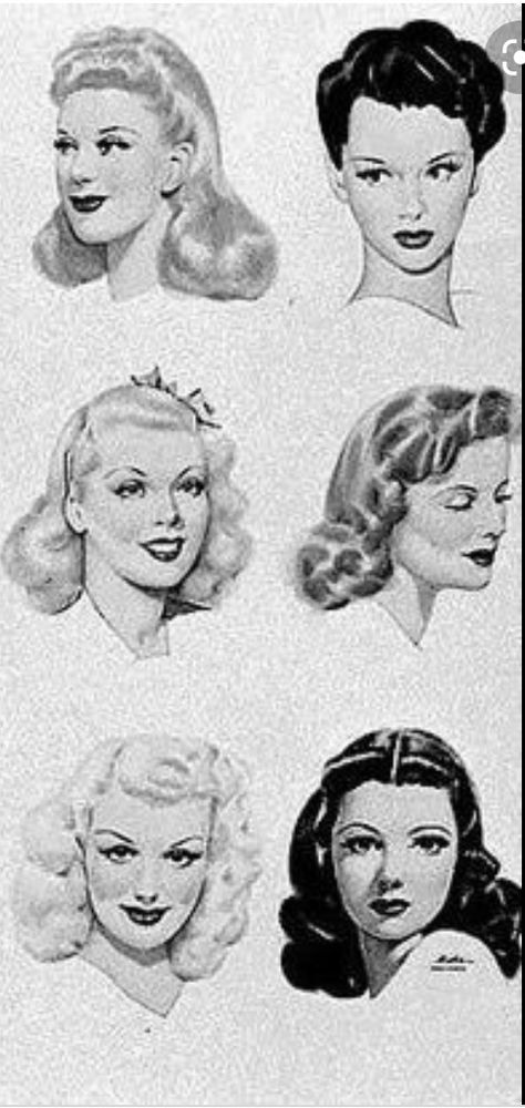 Cabelo Pin Up, 40s Mode, 1940s Hair, Historical Hairstyles, 40s Hairstyles, Drawing Hairstyles, 1940s Hairstyles, Victory Rolls, Fashion 1940s