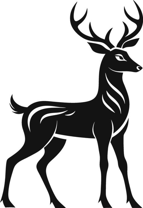 Deer stencil depicts elegant wildlife in black outline. AI-generated. Earthen Oven, Deer Stencil, Deer Vector, Oven Design, Wolf Wall Art, Deer Silhouette, Paper Cut Art, Cityscape Photos, Nature Backgrounds