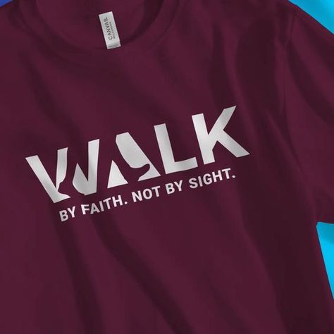 Walk By Faith. Not By Sight. | Premium Unisex Christian T-shirt T shirt #tshirt t-shirt #t_shirt t shirts #tshirts t-shirts #t_shirts T shirt design #tshirtdesign T-shirt designs #t_shirtdesign T shirts designs #tshirtsdesigns 11.427 Christian Decals, Christian Accessories, Faith Tshirts, By Faith Not By Sight, Design Jersey, Shirt Designs For Men, Christian T Shirt, Walk By Faith, Walking By