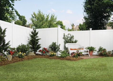 Vinyl Fence Decor, Vinyl Fence Landscaping, Landscaping Fence, Privacy Fence Landscaping, Privacy Fencing, White Vinyl Fence, Vinyl Privacy Fence, Vinyl Fencing, Outdoor Fence