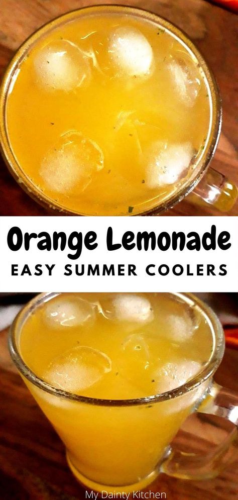 Mocktails Lemonade, Orange Lemonade Recipe, Orange Lemonade, Yummy Summer Drinks, How To Make Orange, Summer Coolers, Mint Lemonade, Summer Drink Recipes, Cocktail And Mocktail