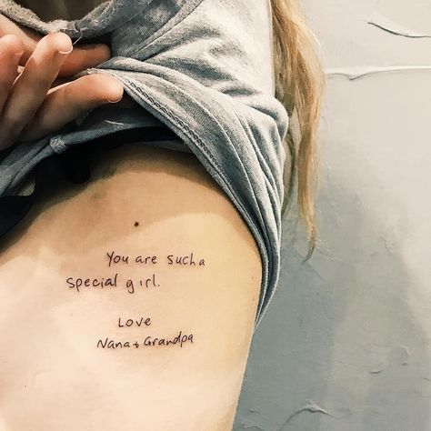 Fine Line Tattoos on Instagram: “Grandparents hand writing ✍👥 We get allot of requests asking for signatures or letters to be tattooed... yes we can do them! This one by…” Grandpa Tattoo, Grandparents Tattoo, Grandma Tattoos, Handwriting Tattoos, One Line Tattoo, Writing Tattoos, Hand Poked Tattoo, Pin Up Tattoos, Hand Writing