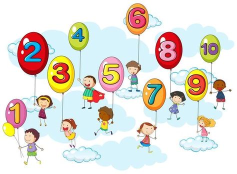 Free Vector | Counting numbers with kids on balloons Wall Painting Images, Design Wall Painting, Play School Wall Painting, School Wall Painting, Cartoon Wall Painting, Pre Primary School, Kids Learning Videos, Pre Primary, Painting Images