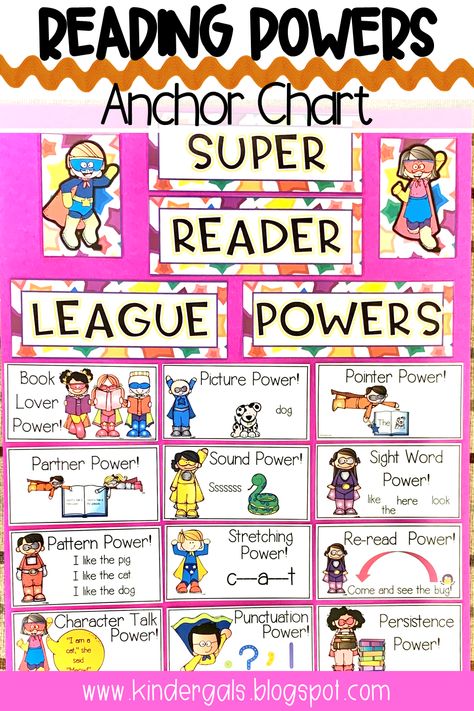 These activities and printables make teaching reading strategies fun and hands on for kindergarten kids. Struggling readers will find activities and lessons for  bookmarks, books, anchor charts, poems, and crafts to master reading standards. #anchorchart #reading #kindergarten Reading Workshop Kindergarten, Lucy Calkins Reading, Reading Strategies Anchor Charts, Reading Kindergarten, Teaching Reading Strategies, Super Reader, Kindergarten Anchor Charts, Guided Reading Kindergarten, Classroom Anchor Charts