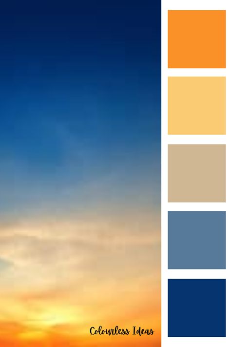 Tan Color Palette, Sunset Color Palette, Orange Palette, Sunrise Colors, Orange Color Schemes, Orange Color Palettes, Color Palette Yellow, Blue Palette, Brand Color Palette