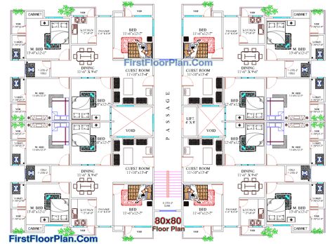 6500 Sq Ft Apartment Floor Plan This is 80 x 80 feet square size apartment floor plan, 90 feet length and 85 feet width total 7650 square fe... Residential Building Plan, Building Design Plan, First Floor Plan, 2bhk House Plan, Apartment Exterior, Apartment Floor, Residential Building Design, Plans Architecture, Apartment Floor Plan