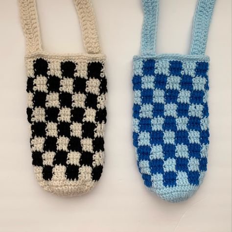 Crochet Bag Aesthetic, Small Crochet Bag, Crochet Checkered, Crochet Water Bottle Holder, Tumbler Holder, Crochet Mobile, Free Crochet Bag, Small Crochet, Water Bottle Holder