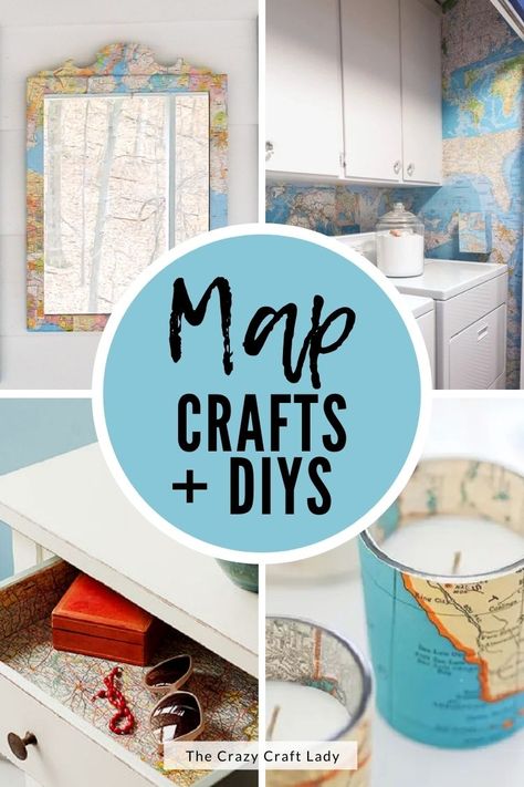 Grab a pile of old maps and get creative, because the possibilities are endless with these 20+ map paper crafts. Map Diy Projects, Old Maps Crafts, Travel Theme Decor, Bookshelf Makeover, Diy Map, Travel Map Diy, Sheet Music Crafts, Diy Project Ideas, Globe Crafts