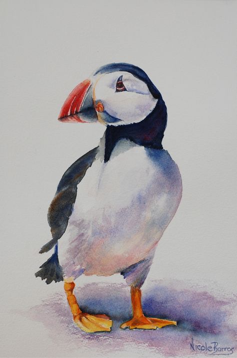 Puffin Bird, Watercolor Painting For Beginners, Puffins Bird, Animals Watercolor, Animal Art Print, Bird Watercolor Paintings, Watercolour Inspiration, Watercolor Paintings Easy, Wildlife Paintings