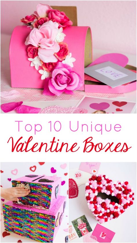 Top 10 DIY Valentine Box Ideas for School #diyvalentineboxes #valentineboxes #valentineboxideas #valentineboxesforschool Craft Box Ideas, Valentine Box Ideas For School, Diy Valentine's Mailbox, Homemade Valentine Boxes, Valentine's Boxes, Valentine Box Ideas, Girls Valentines Boxes, Valentine School, Diy Valentines Box