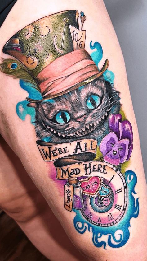 Cheshire Cat Tattoo Ideas, Alice In Wonderland Tattoo Sleeve, Alice In Wonderland Tattoos, Tattoo Gato, White Rabbit Tattoo, Cheshire Cat Tattoo, Alice In Wonderland Tattoo, Cat Tattoo Ideas, Cat Tattoo Design