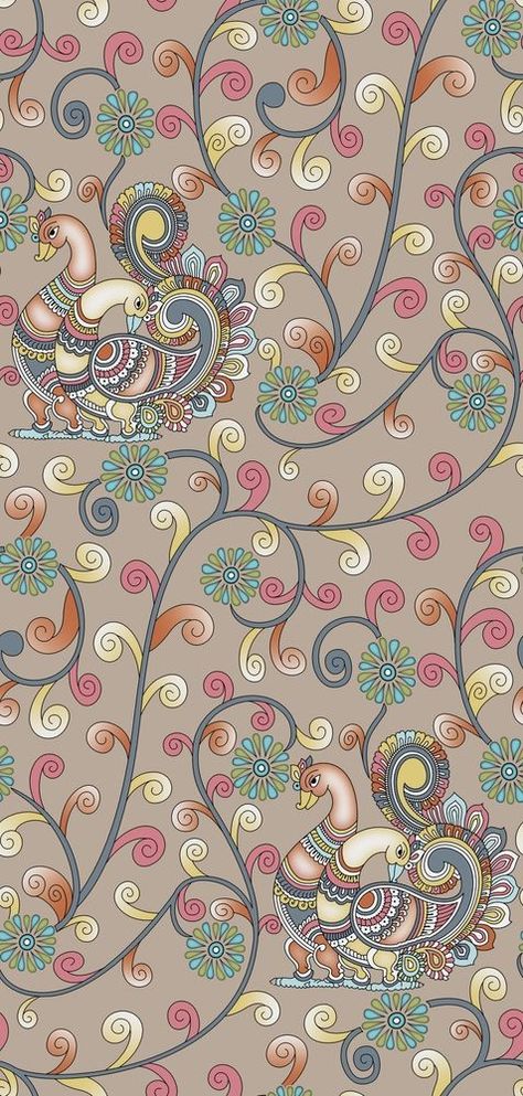 Kalamkari Fabric, Kalamkari Designs, Ethnic Pattern Design, Flower Print Pattern, Arts And Crafts For Teens, Kalamkari Painting, Pichwai Paintings, Bird Coloring Pages, Kalamkari Saree