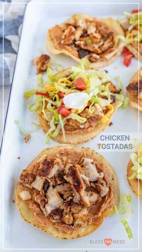 Baked Tostadas, Tostada Shells, Tostada Recipes, Easy Chicken Recipe, Chicken Tostadas, Mexican Chicken Recipes, Chicken Eating, Clean Eating Dinner, Best Chicken