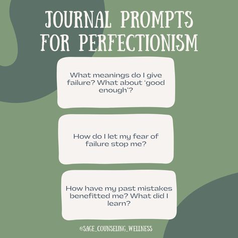 Getting into journaling? Here are some prompts for tapping into your perfectionism! Which one stands out to you? 📝 Source: https://www.sparrowsnestcounseling.com/blog/journaling-for-perfectionism #gracenotperfection #perfectionist #presentoverperfect #perfectionism #journaling #journalprompts #innerwork #healing #therapistsofig Therapy For Teens, Assertiveness Skills, Present Over Perfect, Premarital Counseling, Couples Therapist, Licensed Professional Counselor, Highly Sensitive People, Couples Counseling, Highly Sensitive Person