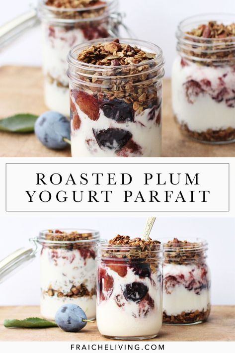 Winter Yogurt Parfait, Fall Yogurt Parfait, Christmas Yogurt Parfait, Winter Parfait, Plum Crumble, Fraiche Living, Granola Parfait, Parfait Cups, Fall Fruit