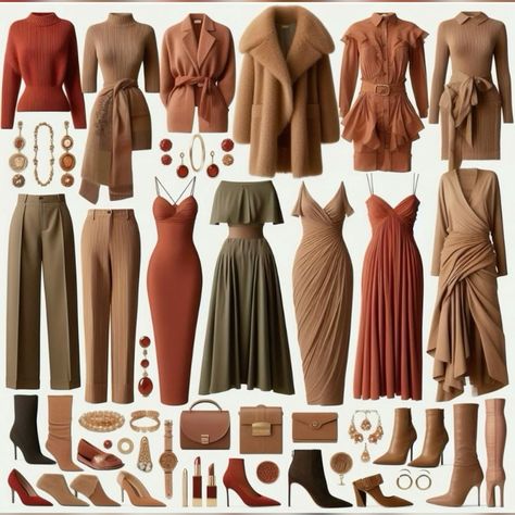 Soft Autumn Dramatic, True Autumn Aesthetic, Deep Autumn Color Palette Clothes, Soft Dramatic Capsule Wardrobe, True Autumn Wardrobe, Soft Dramatic Outfit, Warm Autumn Outfits, Warm Tone Outfits, Dramatic Outfits