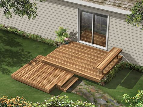 Kirksey Two-Level Deck  from houseplansandmore.com                                                                               More Two Level Deck, Deck Building Plans, Tiered Deck, Deck Layout, Floating Deck, Wooden Deck, Deck Designs Backyard, House Plans And More, Small Deck