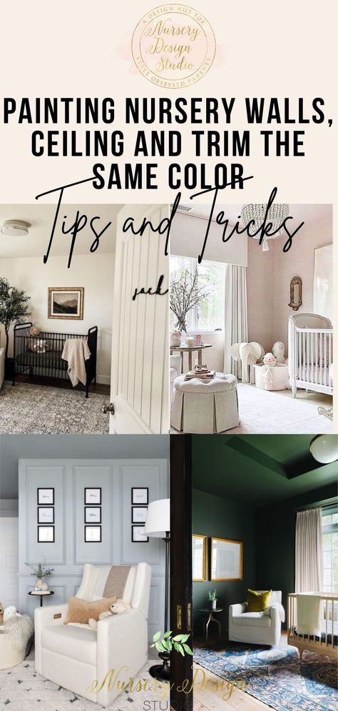 Ahead, we explore the question: Should you paint nursery walls, ceiling, and trim the same color? Nursery With Painted Trim, Nursery Painted Trim, Nursery Box Trim, Green Trim Nursery, Green Ceiling Nursery, Nursery Trim Wall, Nursery Paint Colors, White Wall Paint, Traditional Nursery