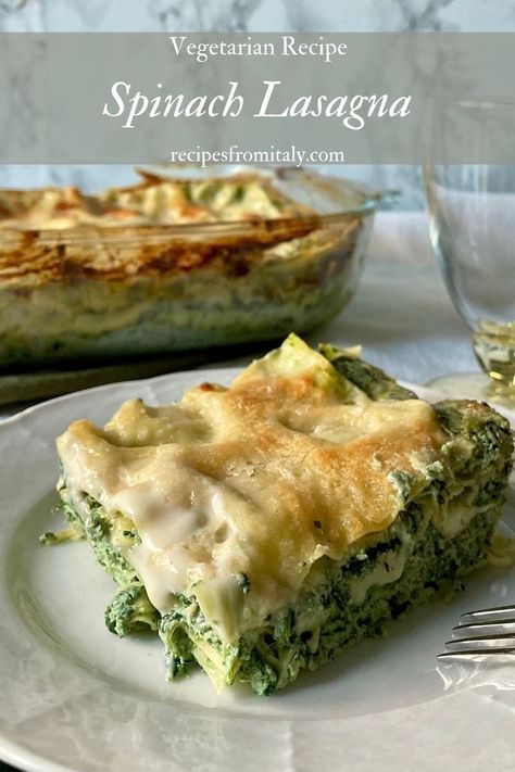 Spinach Lasagna is a white lasagna with a delicate flavor and a creamy consistency, made with a mix of spinach, ricotta, béchamel and Parmigiano. In spring, with tender and fresh spinach, it tastes even better! But you can also use frozen spinach, which they are great for this recipe. Spinach together with ricotta create a green and creamy filling with an exquisite and delicate flavor. In fact, “spinach and ricotta” is a classic combination of many traditional Italian recipes. Lazania Recipe, Frozen Spinach Recipes, Spinach And Ricotta Lasagne, Lasagna With Ricotta Cheese, Spinach Lasagna Recipe, Italian Spinach, Spinach And Ricotta Lasagna, Recipe With Ricotta, Bechamel Recipe