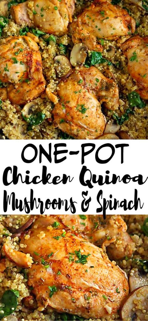 One Pot Chicken Quinoa, Spinach Recipes Healthy, Recipe Healthy Dinner, Mushrooms And Spinach, Quinoa Recipes Healthy, Mushroom Recipes Healthy, Clean Eating Chicken, Spinach Recipe, Chicken Quinoa