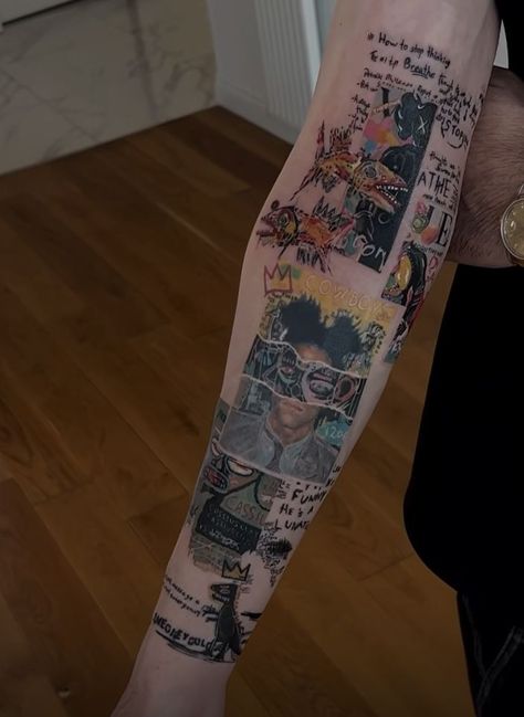 Tattoo Collage Sleeve, Collage Back Tattoo, Maximalist Tattoo, Collage Tattoos, Tattoo Collage, Collage Tattoo, Tech Tattoo, Tatoo Inspiration, Writing Tattoos