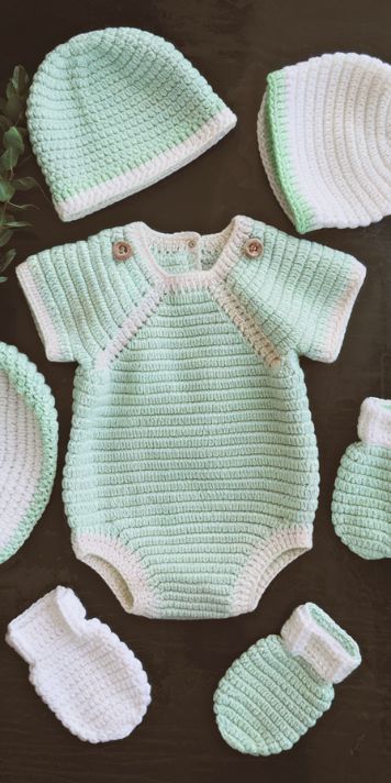 A sweet and soft crochet baby romper, ideal for gifting or special baby occasions. Crochet Patterns For Newborns Free, Crochet Baby Outfits Free Pattern, Crocheted Baby Clothes, Crochet Baby Sets Free Pattern, Crochet Romper Baby Free Pattern, Baby Boy Crochet Patterns Free, Baby Clothes Crochet Patterns Free, Baby Girl Crochet Patterns Free, Crochet Baby Romper Free Pattern