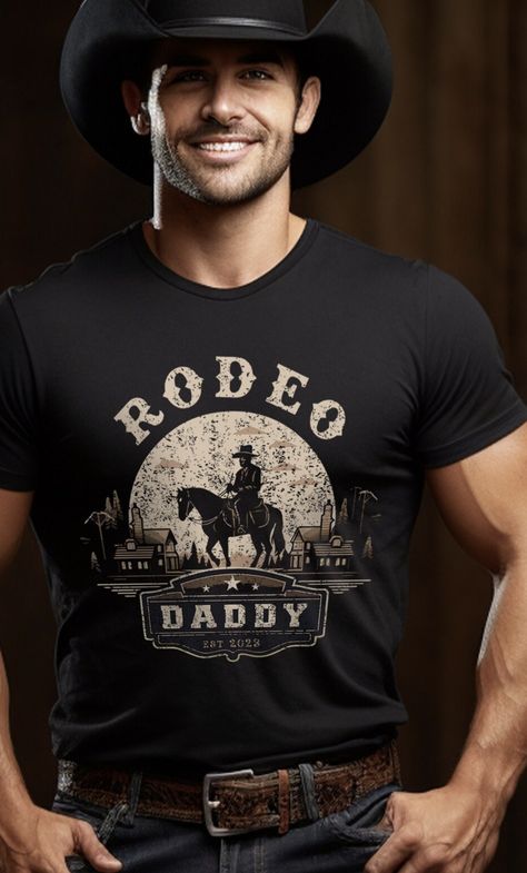 Rodeo Custom Dads Gift T-shirt, Gift for Daddy Shirt, Daddy to be Tee, Western Design, West vintage Logo Custom Date and Text Cowboy Dad Tee. #tshirt #rodeo #customdate #funnygift #westvintagelogo #westerndesign #daddytobe #funnygift #giftfordad #birthday #giftfamily #tee #shirt Rodeo Design Shirts, Cowboy Tshirt Designs, Western Style T-shirt For Rodeo, Graphic Print T-shirt For Rodeo, Short Sleeve Graphic T-shirt For Rodeo, Girl Dad, Western Girl, Western Design, Daddy Gifts