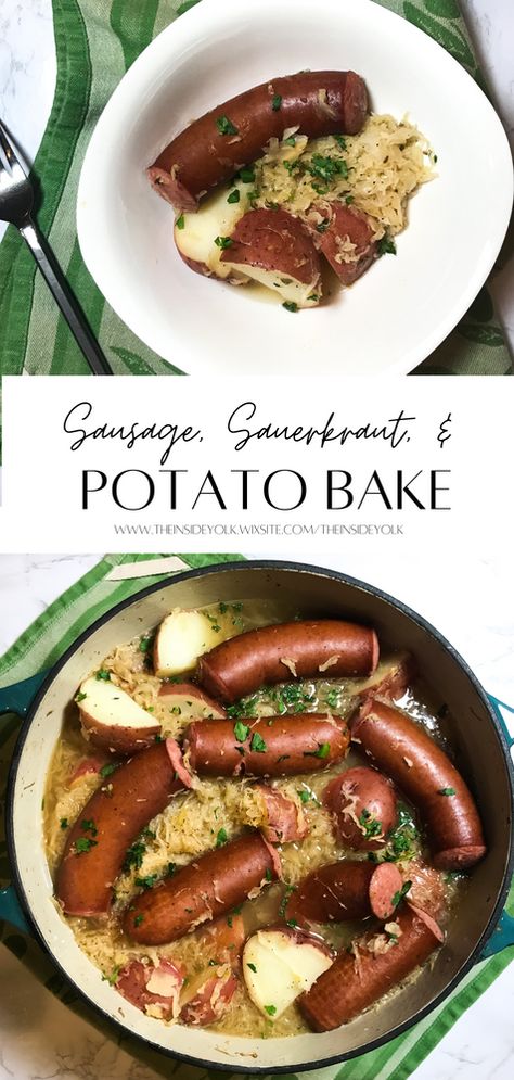 Sourkraut And Sausage, Keilbasa And Sauerkraut, Saurkraut And Kielbasa, Saurkraut And Sausage, German Sauerkraut Recipe, Sauerkraut And Potatoes, Sausage And Potato Bake, Dutch Oven Beef, Kielbasa And Potatoes