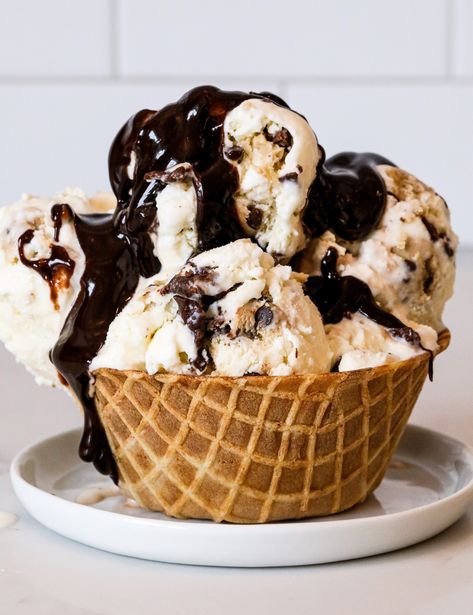 Ultimate Chocolate Chip Cookie Dough Ice Cream – Sauced Kitchen Soft Serve Ice Cream Recipes, Ice Cream Tray, Chocolate Chip Cookie Dough Ice Cream, Chocolate Ice Cream Cone, Cuisinart Ice Cream Maker, Ultimate Chocolate Chip Cookie, Serve Ice Cream, Cookie Dough Ice Cream, No Churn Ice Cream