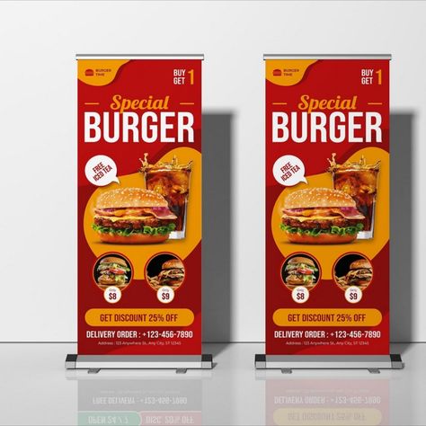 Special Burger Roll Up Banner Corporate Identity Roll Up Banner Design Food, Corporate Banner, Roll Banner, Poster Food, Roll Up Banner, Brand Kit, Web Template Design, Web Templates, Corporate Design