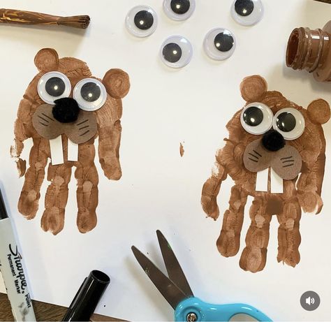 Groundhog Handprint Art, Animal Hibernation Preschool Crafts, Groundhog Day Lesson Plans For Toddlers, Groundhog Day Directed Drawing, Groundhogs Day Preschool Craft, Groundhog Art For Toddlers, Easy Groundhog Day Crafts For Kids, Heart Groundhog Craft, Pre K Groundhog Day Crafts