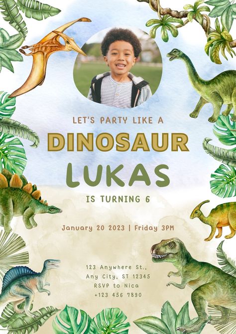 #green #khaki #watercolor #colorful #holiday #kids #nature #birthday #poster #children #party #invitation #roar #dinosaur #raptor #tyrannosaur #spinosaurus #dinoparty #jungle #diplodocus Dinosaur Themed Invitations, Dinasour Invitation Theme, Birthday Invitation Dinosaur Template, Dinosaur Tarpaulin Layout, Dinasour Invitations, Dinasour Invitation Template Free, Dinosaur Invitation Template Free Printable, Dinosaur Birthday Invitations Templates, Dinasour Birthday Invitation Card