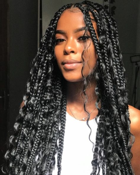 50 Knotless Braids With Curls That'll Turn Heads 46 Light Boho Braids, Thick Boho Braids, Boho Braids Large, Large Bohemian Braids, Bohemian Knotless Braids Medium, Braids 2024 For Black Women, Medium Knotless Bohemian Braids, Boho Knotless Braids Medium, Boho Braids With Curls