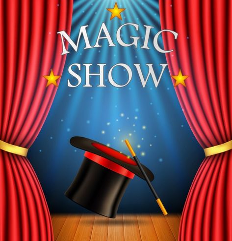 Magic show illustration Premium Vector | Premium Vector #Freepik #vector #star #red #circus #white Circus Party Invitations, Magic Decorations, Magician Party, Vintage Circus Party, Magic Theme, Tears Art, Vintage Banner, Circus Theme Party, Ideas Cumpleaños