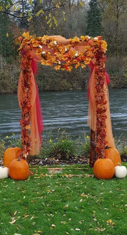 Sensational Fall Wedding Arch Ideas Autumn Wedding Arch Ceremony Backdrop, Fall Wedding Ideas With Pumpkins, Fall Wedding Vow Renewal, Simple Fall Wedding Bouquets Rustic, Fall Wedding Gifts For Guests, Diy Fall Wedding Arch Outdoor, Fall Wedding Decorations Ceremony, Fall Wedding Arch Ideas Diy, Fall Weddings With Pumpkins