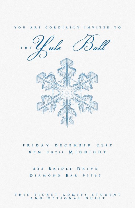 Harry Potter Yule Ball Invitation, Yule Ball Poster, Winter Formal Invitation Ideas, Winter Ball Invitations, Yule Ball Invitations, Yule Ball Birthday Party, Yule Ball Themed Party, Yule Ball Party Ideas, Ball Invitation Design