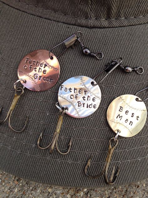 Love these!! Make sure to follow Cute n' Country at http://www.pinterest.com/cutencountrycom/ Fishing Themed Wedding, Father Of Bride, Fishing Wedding, Camo Wedding, Fishing Gift, Wedding Gifts For Groom, Fishing Theme, Fishing Lure, Gifts For Wedding Party