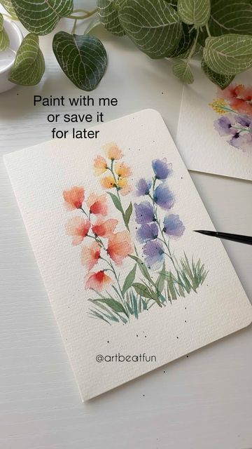 Easy Watercolour Card, Easy Watercolor Painting, Painting Methods, Easy Flowers, Watercolour Cards, Water Coloring, Watercolor Flowers Tutorial, Paintings Tutorials, Watercolor Paintings For Beginners