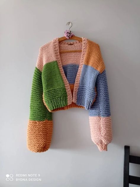 View Colorful cardigans by Bydna on Etsy Trendy Cardigans, Crochet Cardigans, Cardigan Design, Handmade Sweater, Color Block Cardigan, Easy Knitting Patterns, Crochet Cardigan Pattern, Sweater Gift, Cardigan Pattern