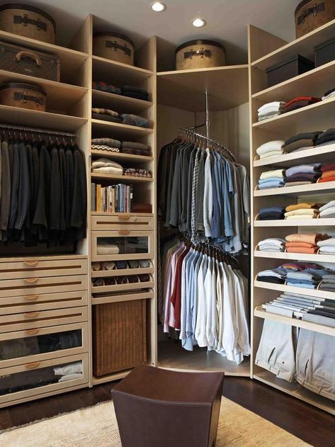 12 Bedroom Storage Ideas to Optimize Your Space | Decoholic Corner Closet Shelves, Corner Closet Organizer, Closet Organization Designs, Closet Outfits, Modular Closet, Closet Small Bedroom, Corner Closet, Front Closet, Organized Closet