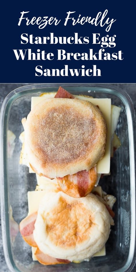 Copycat Starbucks Egg White Breakfast Sandwich has egg whites, turkey bacon and white cheddar sandwiched between an english muffin. Stock up the freezer for easy breakfasts! Copycat Starbucks Breakfast Sandwich, Starbucks Breakfast Sandwich Recipes, Egg White Breakfast Sandwich Meal Prep, Breakfast Using Egg Whites, Starbucks Egg Sandwich Recipe, Starbucks Sandwiches Breakfast, Copycat Starbucks Turkey Bacon Sandwich, Egg White Starbucks Recipe, Egg White Patties Recipe