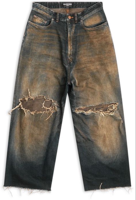 Balenciaga Destroyed Jeans, Balenciaga Ripped Jeans, Balenciaga Denim Pants, Balenciaga Raver Jeans, Homemade Jeans, Mens Wide Leg Jeans, Balenciaga Pants, Balenciaga Jeans, Skate Fits