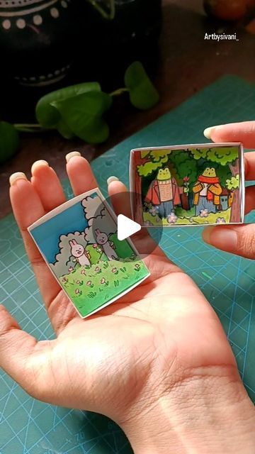 Sivani Santhosh on Instagram: "Let's make a 3d paper art 🐇🌷✨  . . . #3d #3dpapercraft #3dpainting #aesthetic #cutegifts #gift #diy #diycrafts #crafts  #vintagecrafts  #3d #3dpainting #gift #giftideas #craftideas  #matchbox #matchboxstories #love #cute" Tiny Diy Crafts, Matchbox Crafts Diy, Matchbox Template, Matchbox Crafts, 3d Paper Art, Matchbox Art, 3d Painting, Gift Diy, 3d Paper Crafts